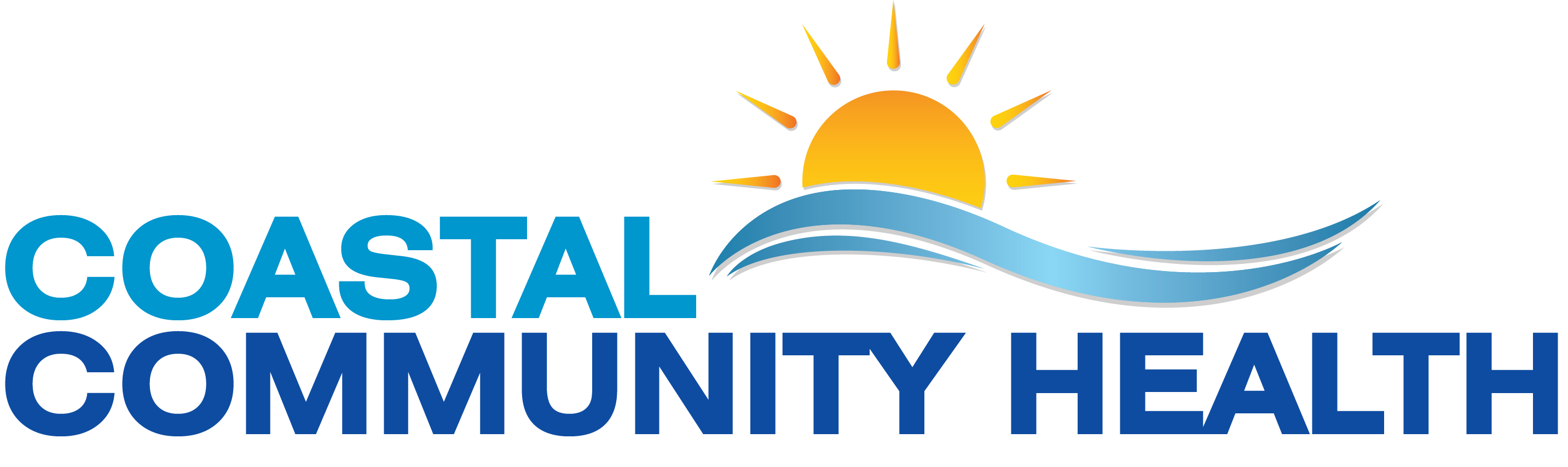 Coastal Community Health logo, sun over blue wave.