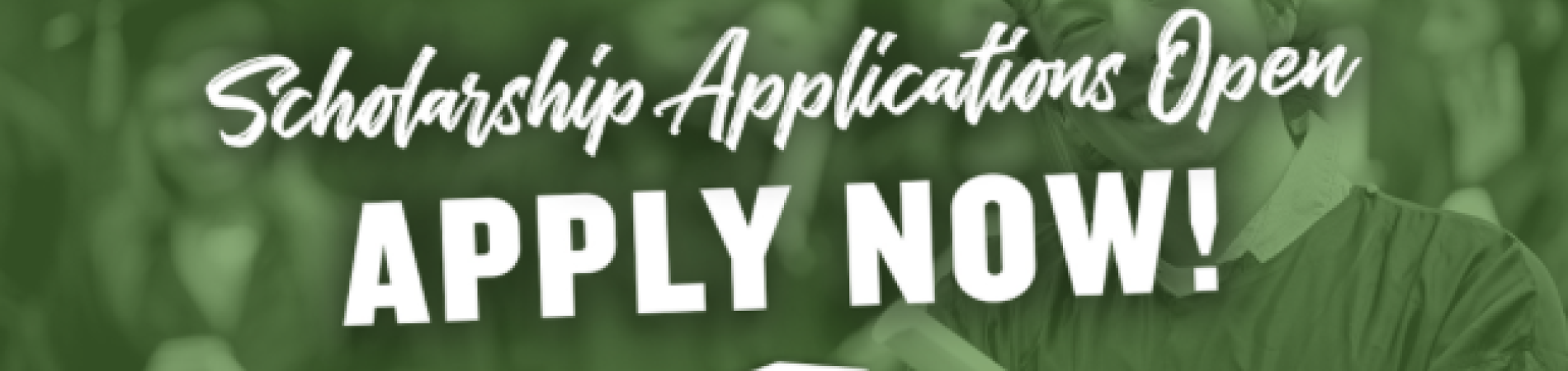 Graduates in caps and gowns, "Apply Now" text overlay.