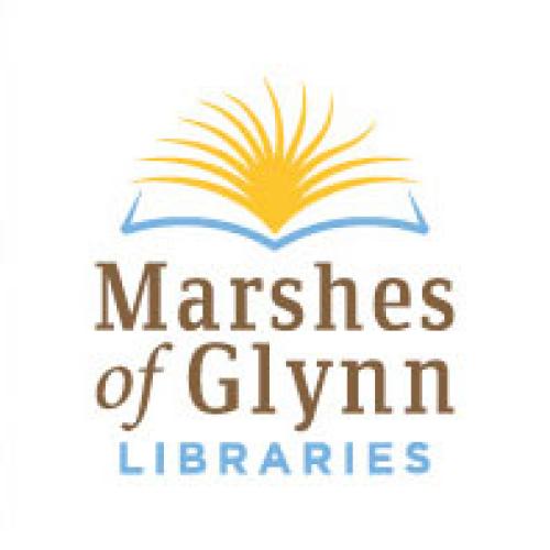 Marshes of Glynn Libraries logo with an open book and sun.